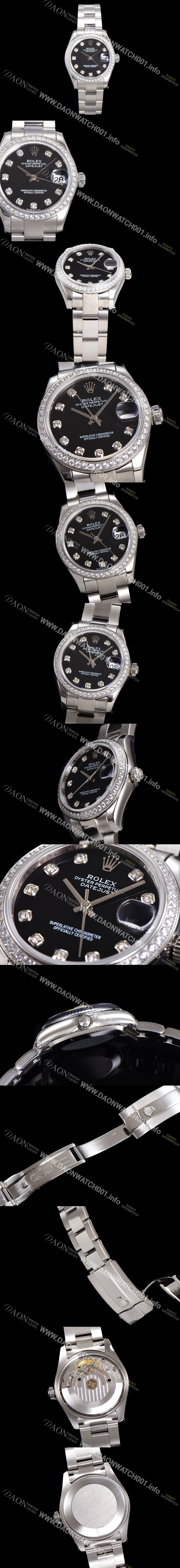 레플리카 [로렉스] 여성용 데이져스트 오이스터 31mm 레이디 오토매틱 보석/다이아몬드 3열 브레이슬릿 메탈줄 블랙다이얼 rol98204