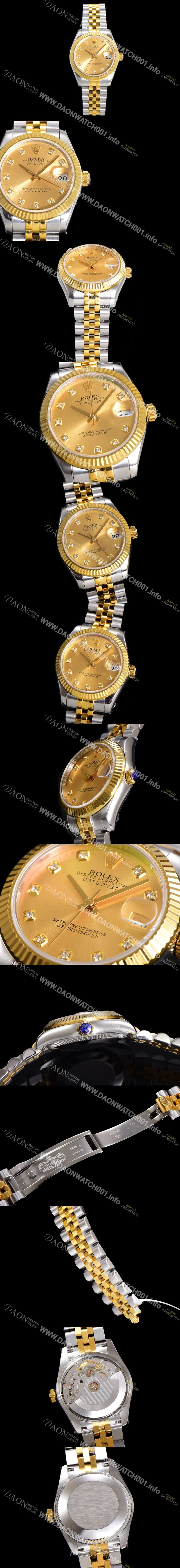 레플리카 [로렉스] 여성용 데이져스트 오이스터 31mm 레이디 오토매틱  18K 옐루골드 투톤콤비 5열 브레이슬릿 메탈줄 골드다이얼 rol25367