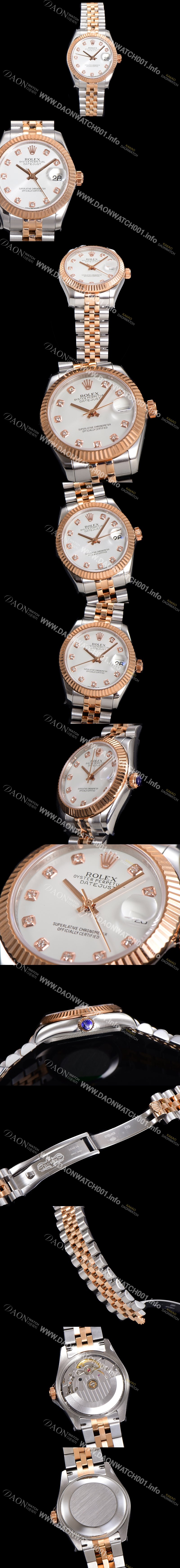 레플리카 [로렉스] 여성용 데이져스트 오이스터 31mm 레이디 오토매틱  18K 로즈골드 투톤콤비 5열 브레이슬릿 메탈줄 화이트다이얼 rol60478