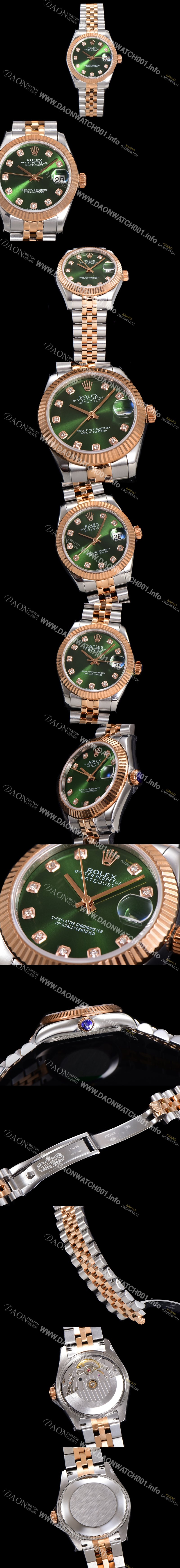 레플리카 [로렉스] 여성용 데이져스트 오이스터 31mm 레이디 오토매틱  18K 로즈골드 투톤콤비 5열 브레이슬릿 메탈줄 화이트 블루다이얼 rol27368