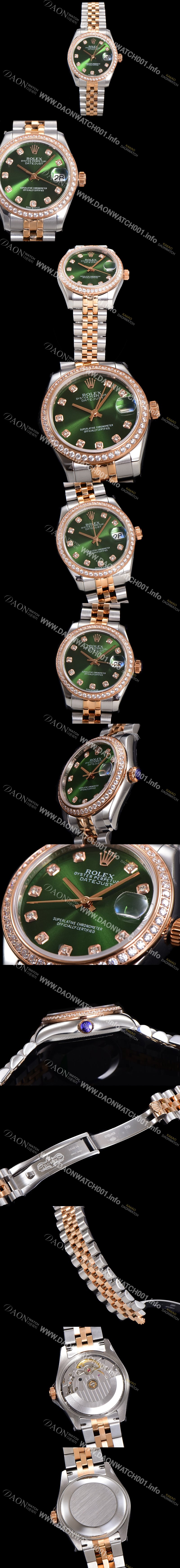 레플리카 [로렉스] 여성용 데이져스트 오이스터 31mm 레이디 오토매틱  18K 로즈골드 투톤콤비 보석/다이아몬드 5열 브레이슬릿 메탈줄 블루다이얼 rol26480