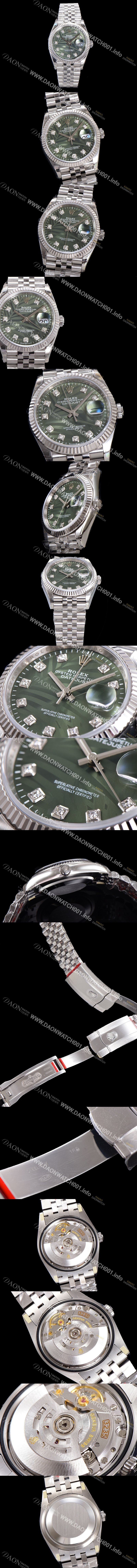 레플리카 [로렉스] 남성용 904L스틸!! 2023신형 데이저스트 36mm II m126234-0055 올리브 그린 다이얼  큐빅인덱스 스틸 브레이슬릿 신형 Cal.3235 오토매틱 무브먼트 ROL16119