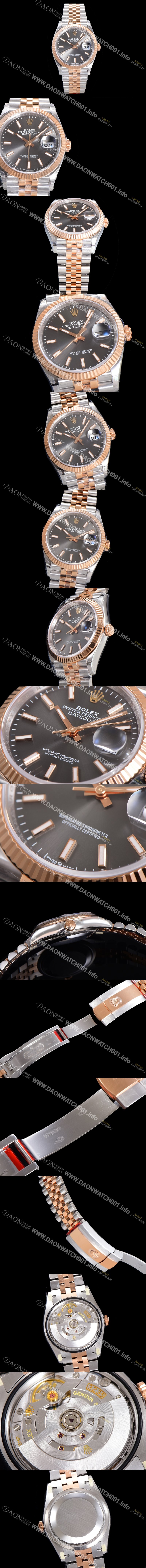 레플리카 [로렉스] 남성용 904L스틸!! 2023신형 데이져스트 36mm II m126231 !! 로즈골드 그레이 다이얼 브레이슬릿 신형 Cal.3235 오토매틱 무브먼트 ROL19323