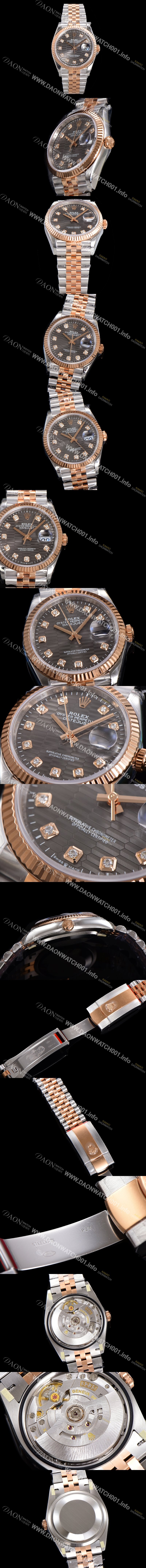 레플리카 [로렉스] 남성용 904L스틸!! 2023신형 데이져스트 36mm II m126231 !! 로즈골드 그레이 다이얼 브레이슬릿 신형 Cal.3235 오토매틱 무브먼트 ROL19325