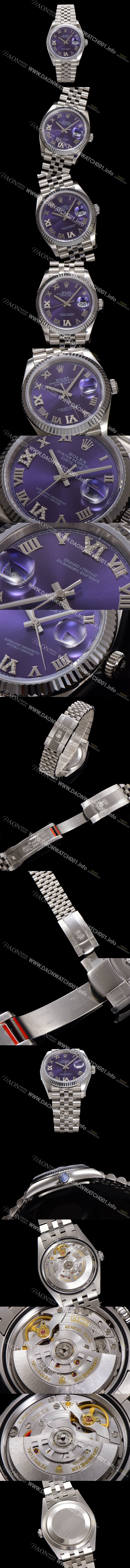 레플리카 [로렉스] 남성용 데이저스트 m126234 로마인덱스 36mm 오토매틱 Cal.3235 무브먼트 퍼플 다이얼 rol5356