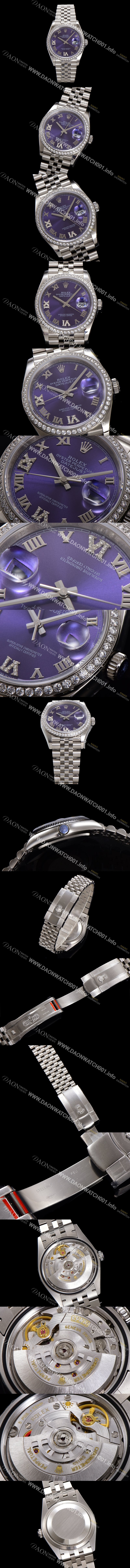레플리카 [로렉스] 남성용 데이저스트 m126284 로마인덱스 36mm 보석/큐빅 오토매틱 Cal.3235 무브먼트 퍼플 다이얼 rol5359