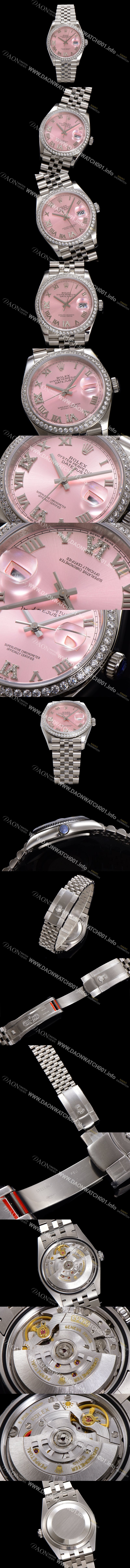 레플리카 [로렉스] 남성용 데이저스트 m126284 로마인덱스 36mm 보석/큐빅 오토매틱 Cal.3235 무브먼트 핑크 다이얼 rol5361