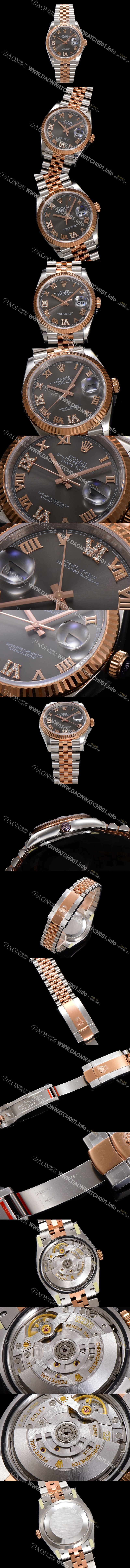 레플리카 [로렉스] 남성용 데이저스트 m126231 18K 로즈골드 로마인덱스 36mm 오토매틱 Cal.3235 무브먼트 그레이 다이얼 rol5362