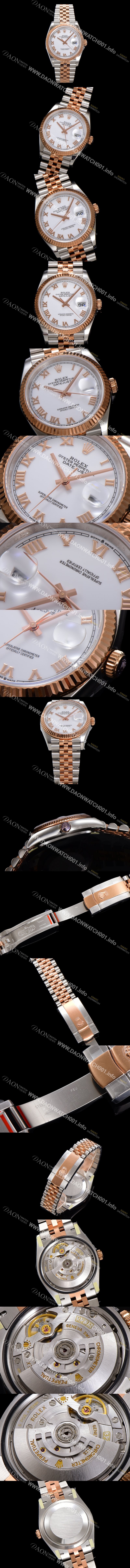 레플리카 [로렉스] 남성용 데이저스트 m126231 18K 로즈골드 로마인덱스 36mm 오토매틱 Cal.3235 무브먼트 화이트 다이얼 rol5363