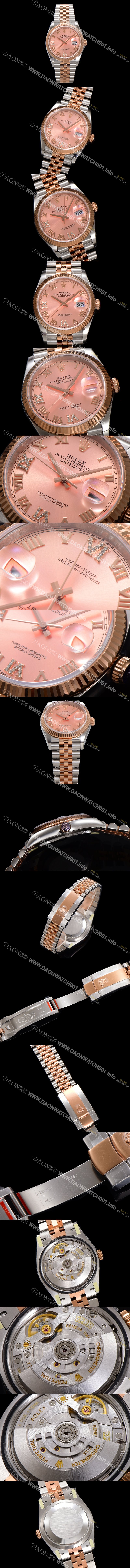 레플리카 [로렉스] 남성용 데이저스트 m126231 18K 로즈골드 로마인덱스 36mm 오토매틱 Cal.3235 무브먼트 핑크 다이얼 rol5364