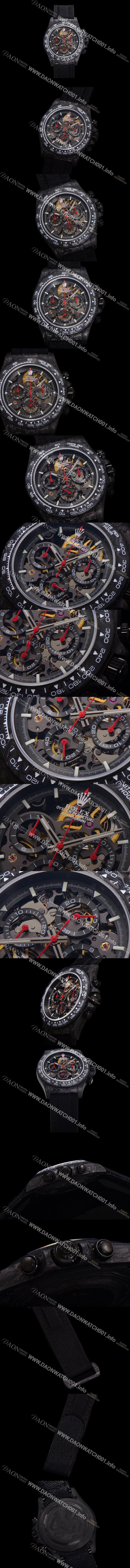 레플리카 [로렉스]남성용 데이토나 포지드카본 40mm 크로노그래프 오토매틱 Cal.4130 무브먼트 스켈레톤 다이얼 rol5370