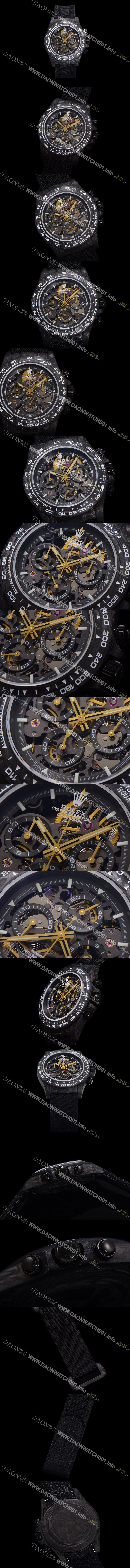 레플리카 [로렉스]남성용 데이토나 포지드카본 40mm 크로노그래프 오토매틱 Cal.4130 무브먼트 스켈레톤 다이얼 rol5371