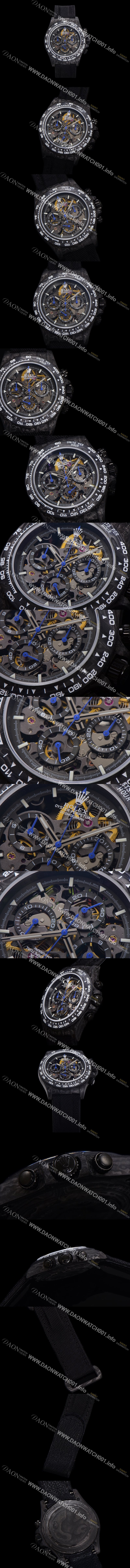 레플리카 [로렉스]남성용 데이토나 포지드카본 40mm 크로노그래프 오토매틱 Cal.4130 무브먼트 스켈레톤 다이얼 rol5372