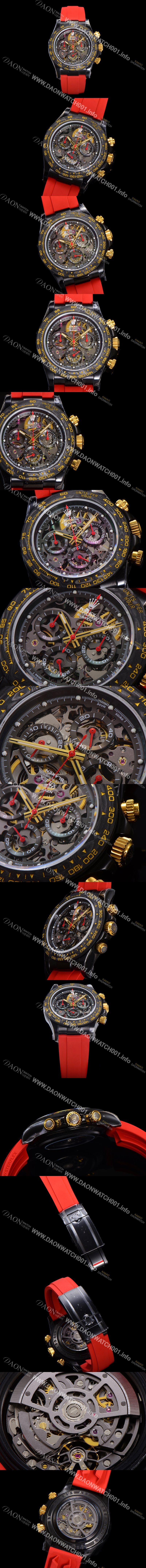 레플리카 [로렉스]남성용 데이토나 카본 베젤 40mm 크로노그래프 오토매틱 Cal.4130 무브먼트 스켈레톤 다이얼 rol5374