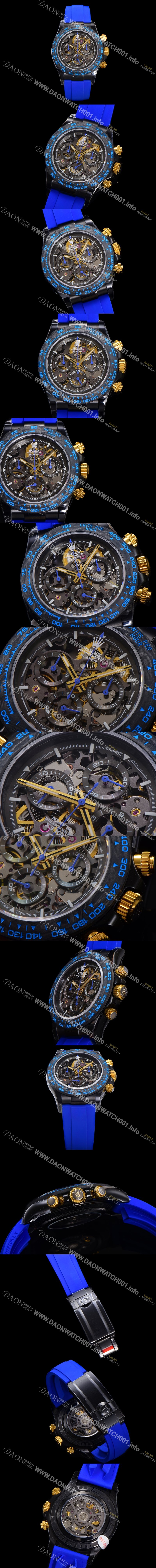 레플리카 [로렉스]남성용 데이토나 카본 베젤 40mm 크로노그래프 오토매틱 Cal.4130 무브먼트 스켈레톤 다이얼 rol5375