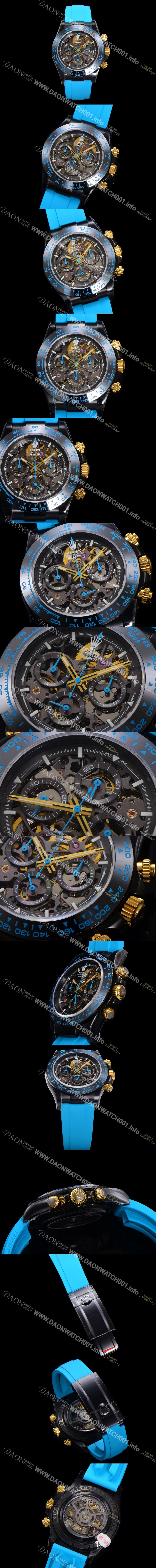 레플리카 [로렉스]남성용 데이토나 세라믹 베젤 40mm 크로노그래프 오토매틱 Cal.4130 무브먼트 스켈레톤 다이얼 rol5377