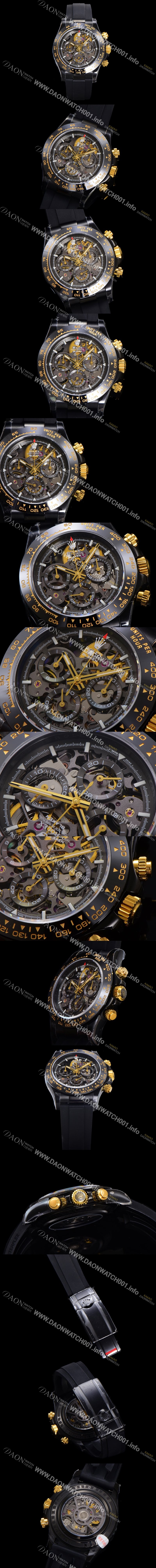 레플리카 [로렉스]남성용 데이토나 세라믹 베젤 40mm 크로노그래프 오토매틱 Cal.4130 무브먼트 스켈레톤 다이얼 rol5379