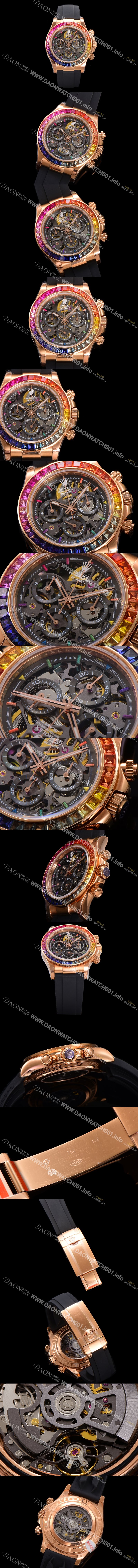 레플리카 [로렉스]남성용 데이토나 40mm 크로노그래프 18k 로즈골드 오토매틱 Cal.4130 무브먼트 스켈레톤 다이얼 rol5381