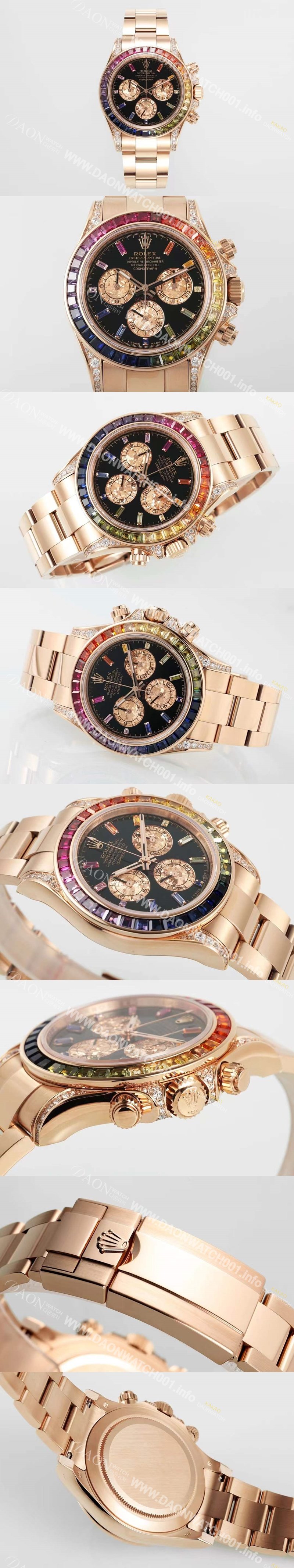 레플리카 [로렉스] 남성용 데이토나 레인보우 116598 RBOW 크로노그래프 18k 로즈골드 40mm 오토매틱 Cal.4130타입 블랙 다이얼 rol5433