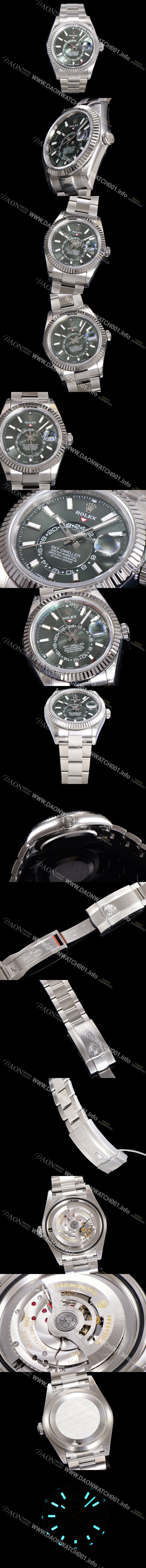 레플리카 [로렉스] 남성용 스카이-더웰러 오이스터 오토매틱 Cal.9002 타입 42mm 메탈줄 그린다이얼 rol5920