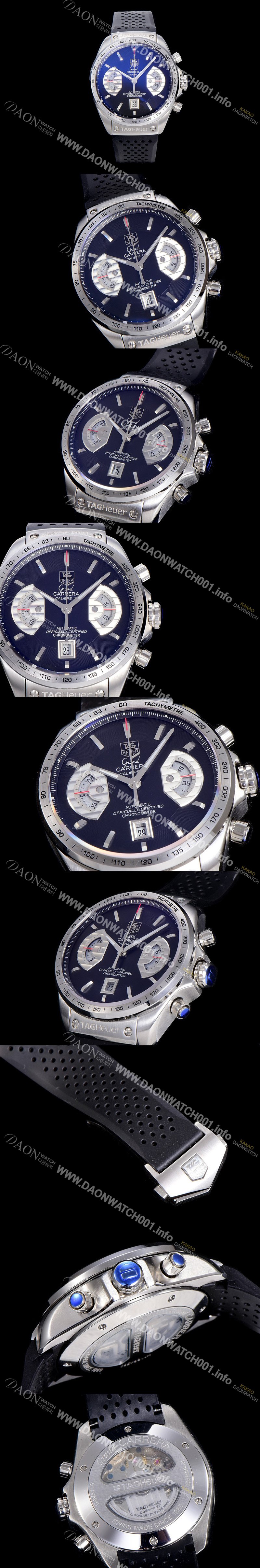 레플리카 [태그호이어] 남성용 까레라 칼리버 17 블랙 다이얼 블루핸즈 브레이슬릿 TAG0401