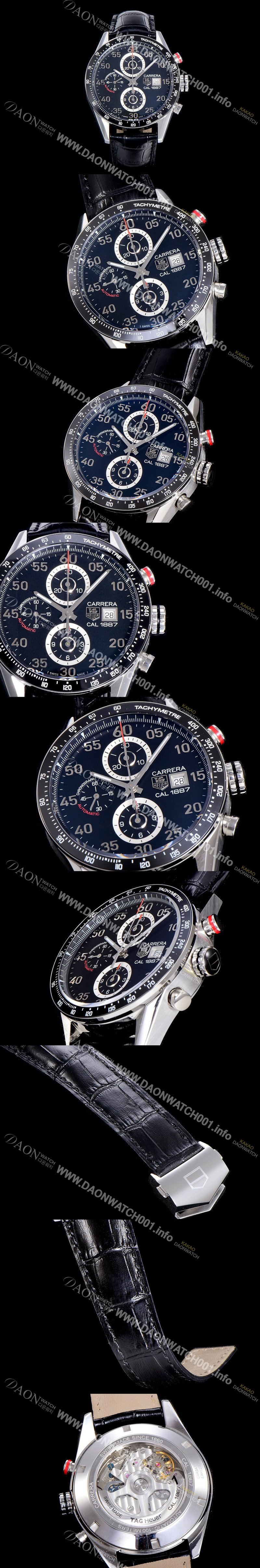 레플리카 [태그호이어] 남성용 까레라 CAR2A10.FC6235 칼리버 1887 클래식 타임피스!! 스톱 세컨드 크로노그래프 블랙 세라믹 베젤 블랙 다이얼 오토매틱 무브먼트 TAG0445