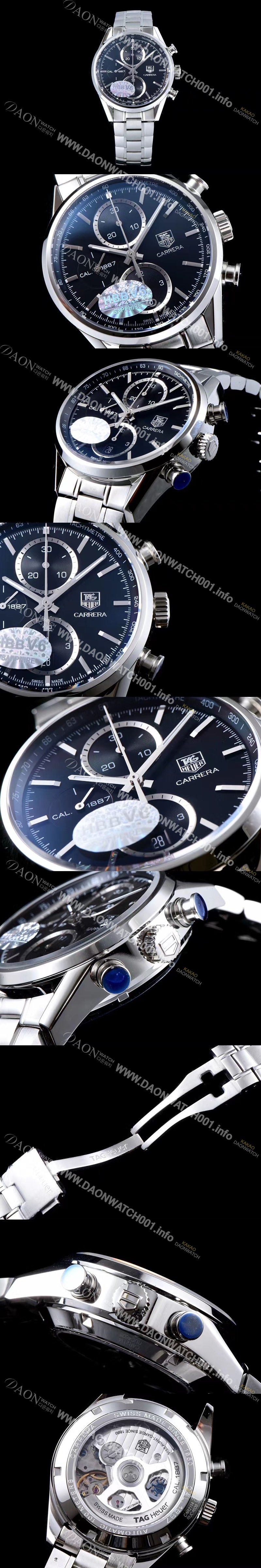 레플리카 [태그호이어] 남성용 까레라 칼리버 1887 크로노그래프 블랙 다이얼 7750 오토매틱 TAG0403