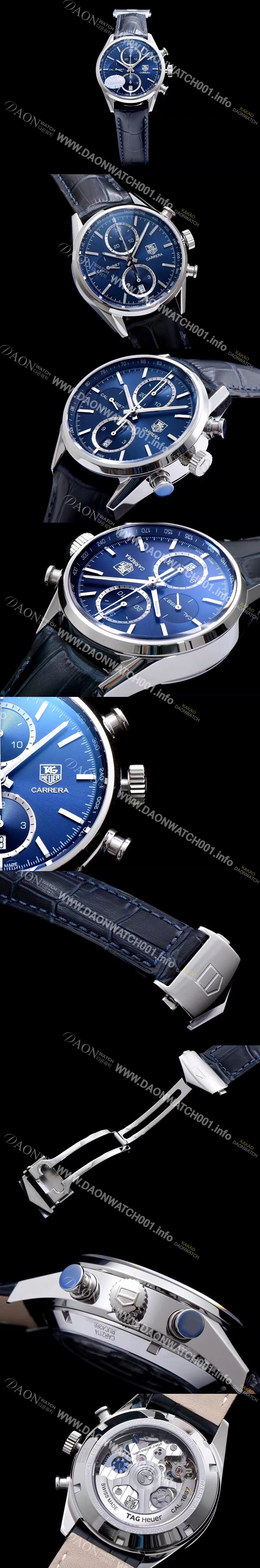 레플리카 [태그호이어] 남성용 까레라 칼리버 1887 크로노그래프 블루 다이얼 7750 오토매틱 TAG0202