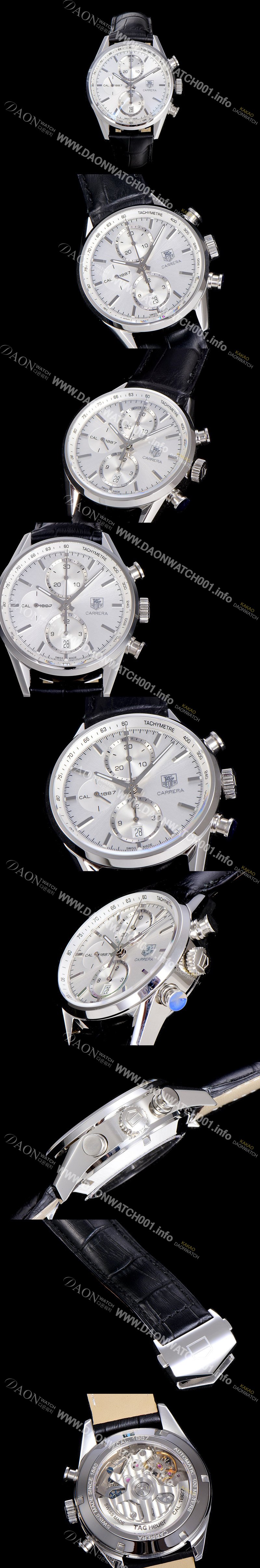 레플리카 [태그호이어] 남성용 까레라 칼리버 1887 크로노그래프 화이트 다이얼 7750 오토매틱 TAG0241