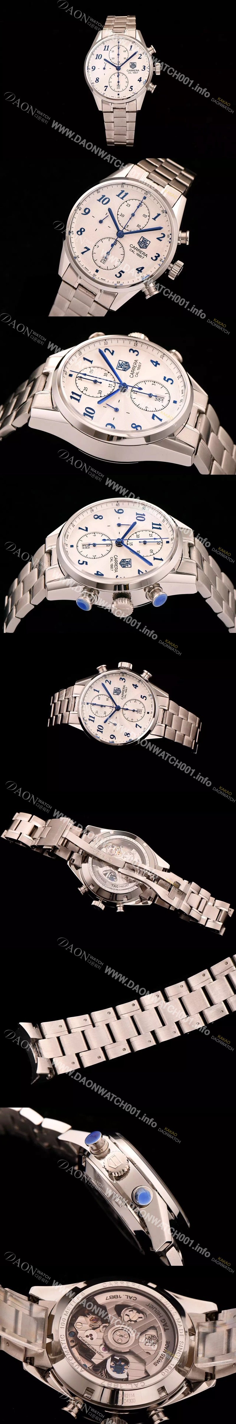 레플리카 [태그호이어] 남성용 까레라 1887 오토매틱 크로노 그래프 화이트 다이얼 TAG0240