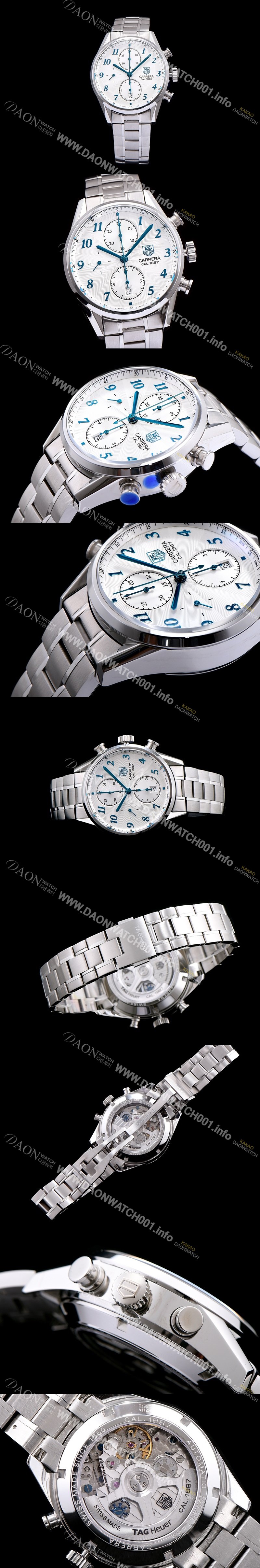 레플리카 [태그호이어] 남성용 까레라 1887 오토매틱 크로노 그래프 화이트 다이얼 TAG0224