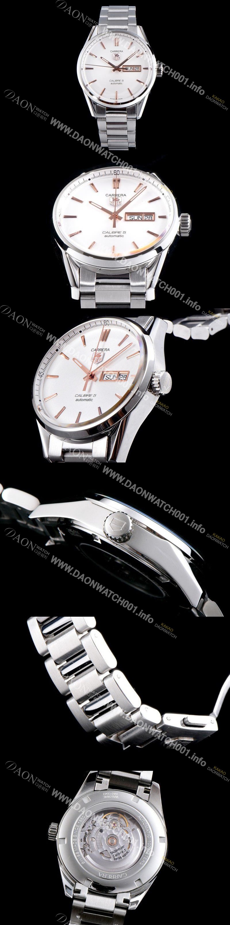 레플리카 [태그호이어] 남성용 까레라 칼리버 5 WAR201D.BA0723 데이-데이트 논 크로노 화이트 다이얼 브레이슬릿 오토매틱 무브먼트 TAG0111