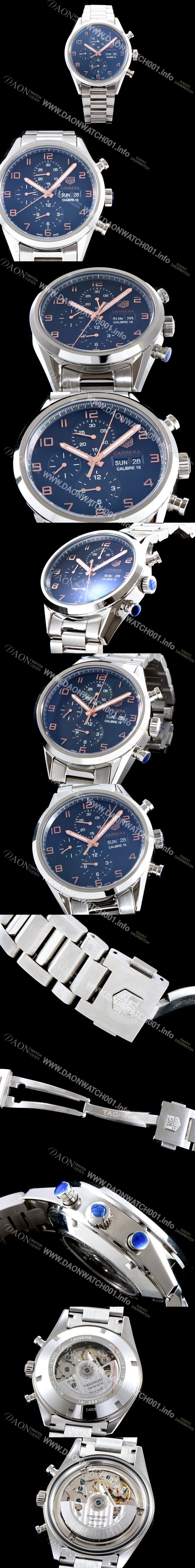 레플리카 [태그호이어] 남성용 카 레이싱 CV2A1AB.BA0738 까레라 칼리버16 데이-데이트 크로노그래프 블랙 다이얼 브레이슬릿 오토매틱 무브먼트 TAG0100