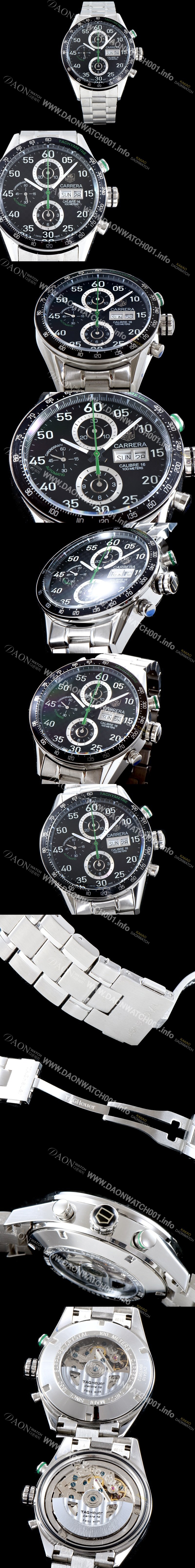 레플리카 [태그호이어] 남성용 NEW 까레라 CV2A1R.FC6235 칼리버16 데이-데이트 크로노그래프 블랙 카본 다이얼 브레이슬릿 오토매틱 무브먼트 TAG0102