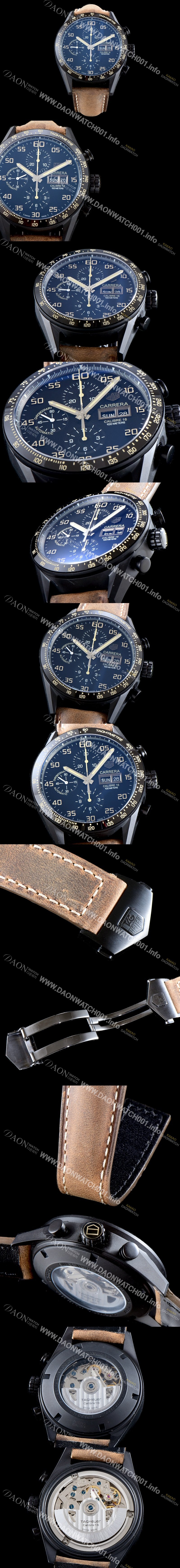 레플리카 [태그호이어] 남성용 NEW 까레라 CV2A84.FC6394 칼리버16 데이-데이트 블랙 PVD 티타늄 케이스 크로노그래프 블랙 유광 다이얼 오토매틱 무브먼트 TAG0101