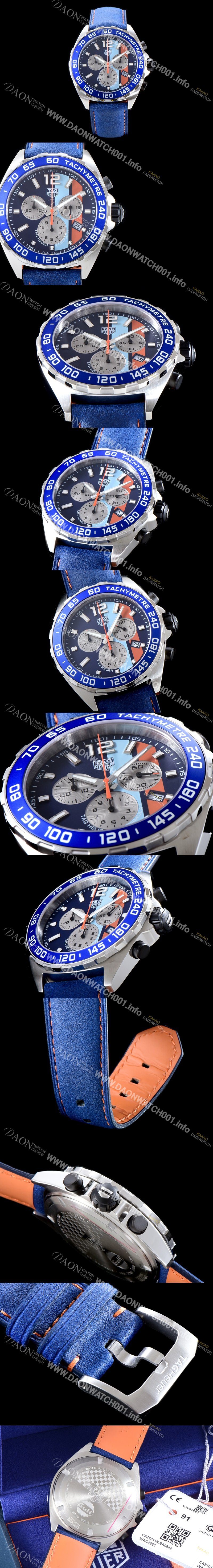 레플리카 [태그호이어] 남성용 포뮬러F1 CAZ101N.FC8243 걸프 스트라이프로 장식된 블루 다이얼 크로노그래프 일본 수입산 크로노그래프기능 쿼츠 무브먼트 TAG0103