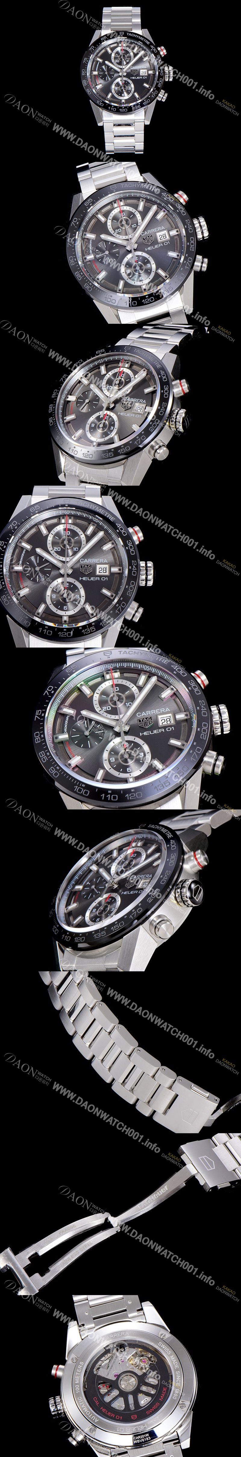 레플리카 [태그호이어]남성용 까레라 크로노그래프 칼리버 오토매틱 Heuer01 43미리 블랙다이얼 TAG21945