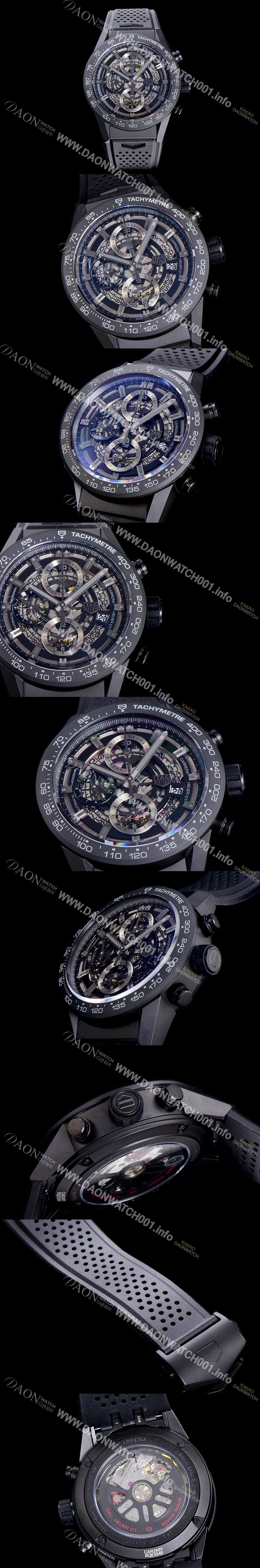 레플리카 [태그호이어]남성용  신상품출시!! 까레라 칼리버 크로노그래프 오토매틱 43mm 블랙다이얼 TAG61075