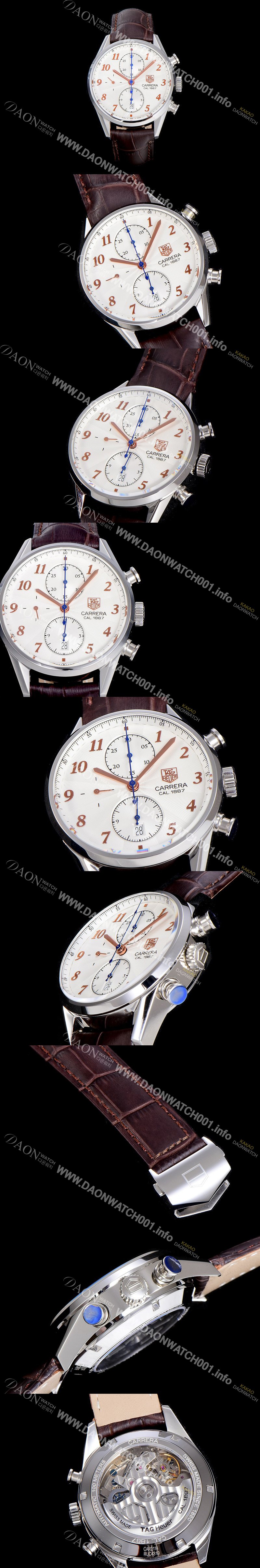 레플리카 [태그호이어] 남성용 까레라 1887 오토매틱 크로노 그래프 화이트 다이얼 TAG73841