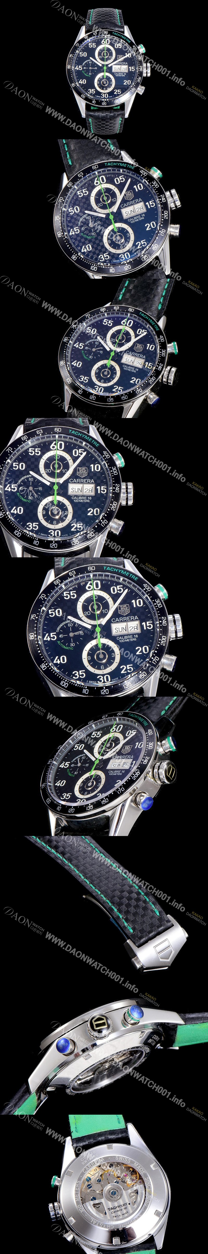 레플리카 [태그호이어] 남성용 까레라 칼리버 16 데이데이트 크로노그래프 싱가폴 한정판 그린 TAG73978