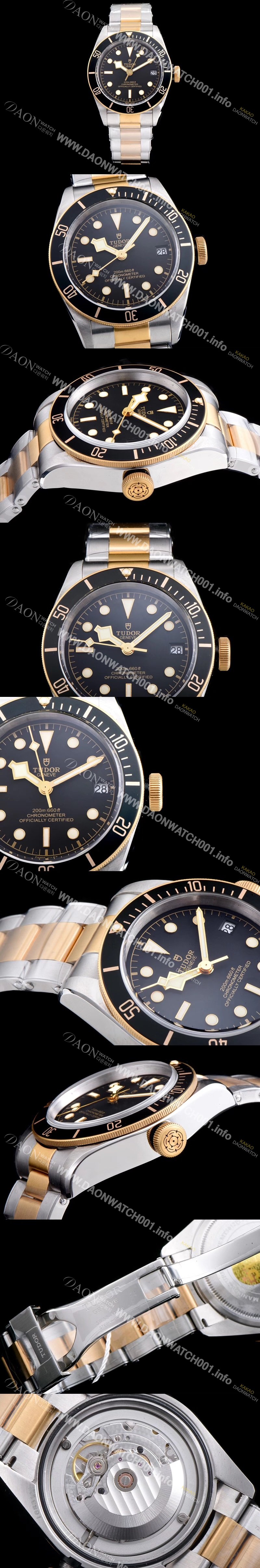 레플리카 [튜더] 남성용 헤리티지 블랙 베이 M79733N-0004 최신형 콤비모델!! ZF 사 18K 옐로우 골드 블랙 다이얼 브레이슬릿 스위스 ETA 2824-A2오토매틱 무브먼트 TUD04303