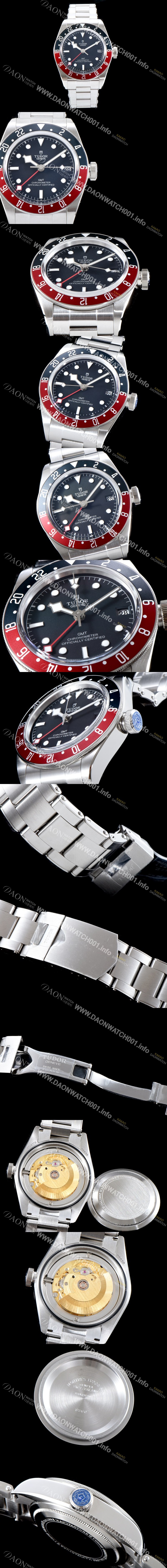 레플리카 [튜더] 남성용 바젤월드 블랙 베이 M79830RB-0001 지엠티!! 듀얼 타임 블랙/레드 투톤 24시간 회전 베젤 블랙 다이얼 브레이슬릿 스위스 ETA 2824-A2 오토매틱 무브먼트 tud5125
