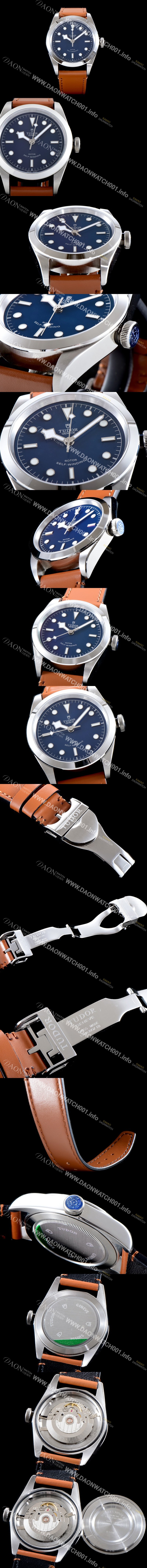 레플리카 [튜더] 남성용 빈티지 베이지 가죽 스트랩!! 블랙 베이 M79500-0008 스노우플레이크 오리지널 동일 무브 블루 다이얼 스위스 ETA 2824-A2 오토매틱 무브먼트 TUD0334