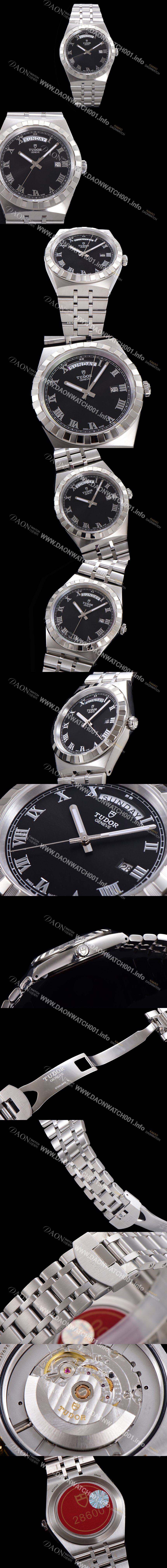 레플리카 [튜더] 남성용 로얄 워치 오토매틱 스위스 ETA2836-2 타입 41mm 메탈줄 블랙다이얼 tud5121