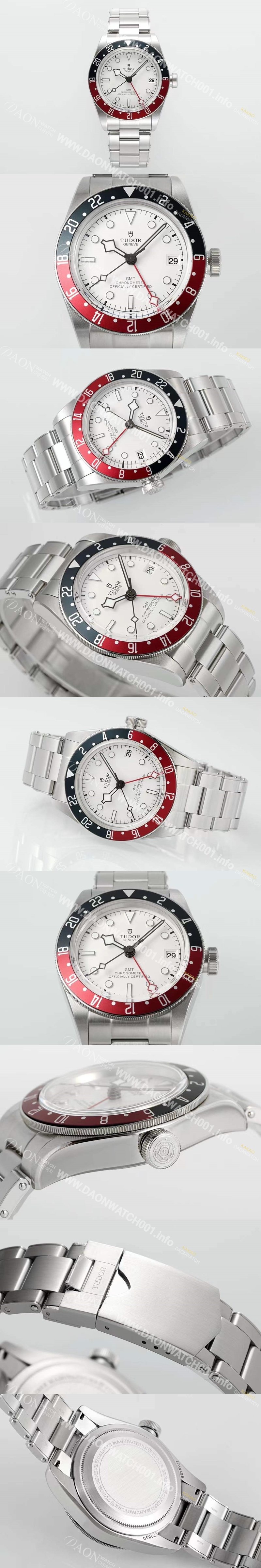 레플리카 [튜더] 남성용 바젤월드 블랙 베이 M79830RB-0010 지엠티!! 듀얼 타임 블랙/레드 투톤 24시간 회전 베젤 화이트 다이얼 브레이슬릿 스위스 ETA 2824-A2 오토매틱 무브먼트 tud5126