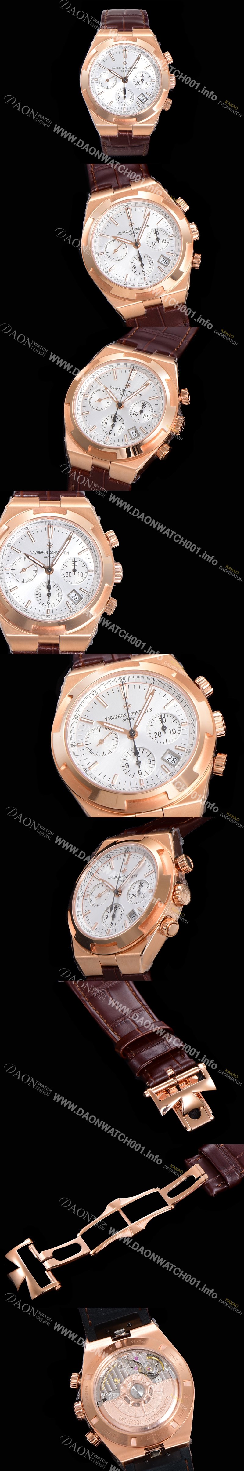 레플리카 [바쉐런콘스탄틴] 남성용 오버시즈 크로노그래프 42mm 오토매틱 5500S 18K 로즈골드 가죽줄 화이트다이얼 vac3595