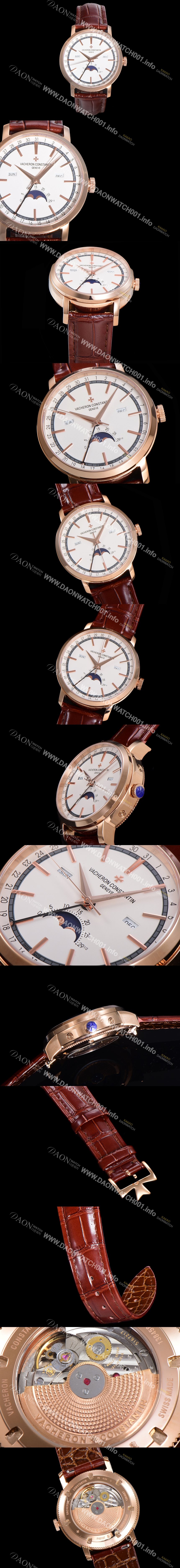 레플리카 [바쉐런콘스탄팀] 남성용 트레디셔널 문페이즈 오토매틱 2460QCL 타입 41mm 18K 로즈골드 가죽줄 화이트다이얼  vac9311