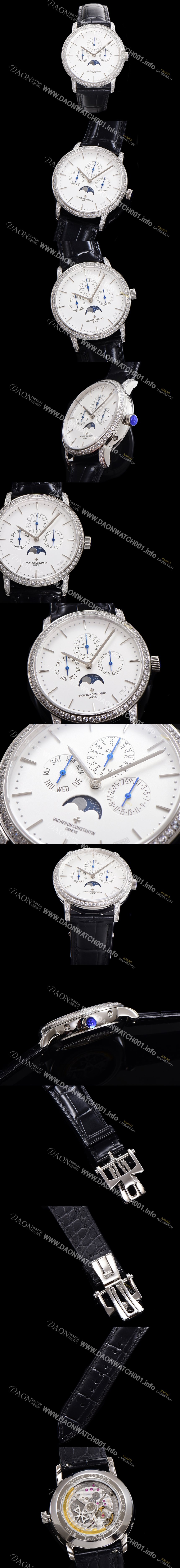 레플리카 [바쉐런콘스탄틴] 남성용 패트리모니 다이아셋팅 논페이즈 오토매틱 1120타입 41mm 가죽줄 화이트다이얼   vac0286