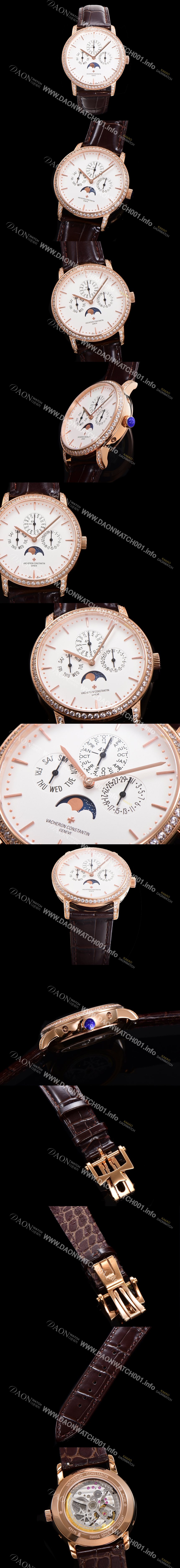 레플리카 [바쉐런콘스탄틴] 남성용 패트리모니 다이아셋팅 로즈골드 논페이즈 오토매틱 1120타입 41mm 가죽줄 화이트다이얼 vac8866