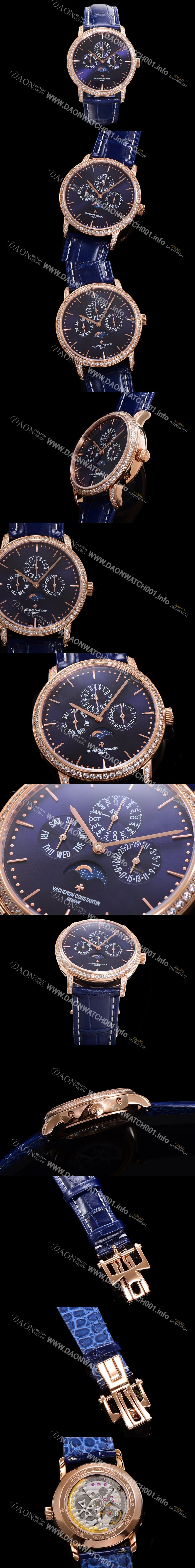 레플리카 [바쉐런콘스탄틴] 남성용 패트리모니 다이아셋팅 로즈골드 논페이즈 오토매틱 1120타입 41mm 가죽줄 블루다이얼 vac4606